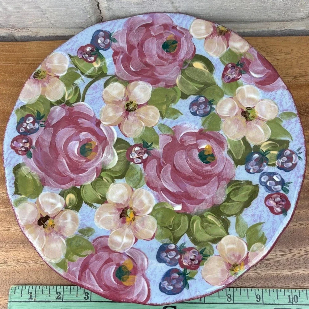 Lesal Home Hand Painted Floral Dinner Plate Pink Rose‎ Cottagecore Decor